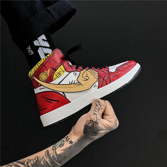 נעליים - סניקרס לופי אדומות ג'ורדן - One Piece \ וואן פיס