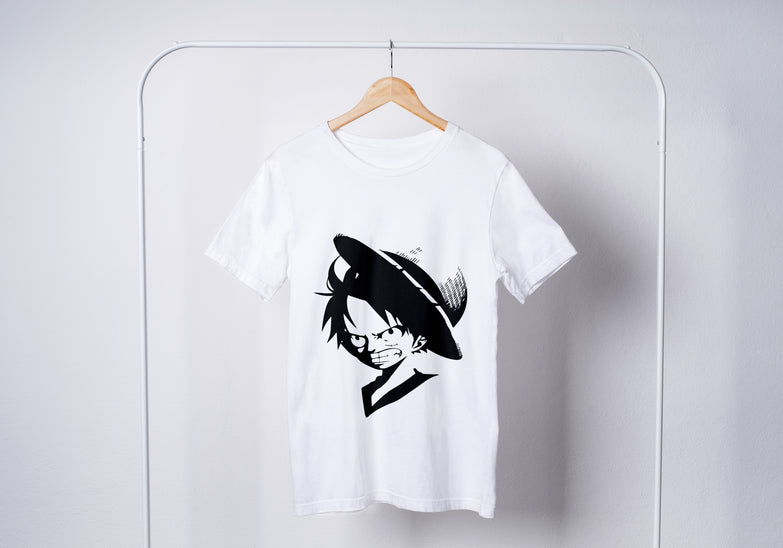 בגדים - חולצה לופי שחור לבן - One Piece \ וואן פיס