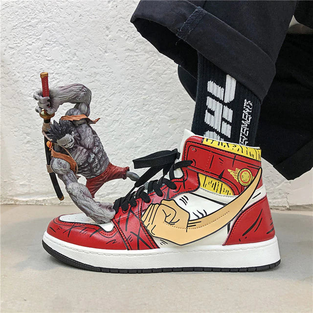 נעליים - סניקרס לופי אדומות ג'ורדן - One Piece \ וואן פיס