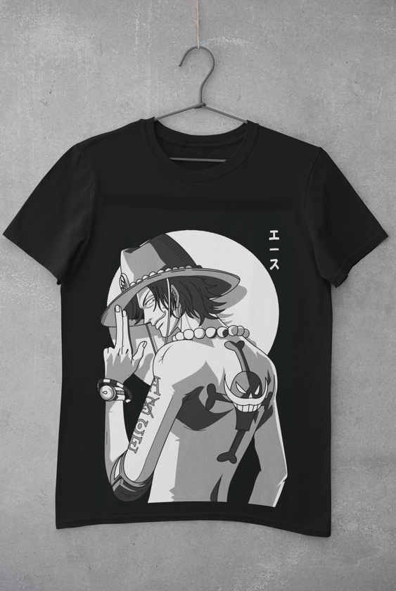 בגדים - חולצה אייס שחור לבן - One Piece \ וואן פיס